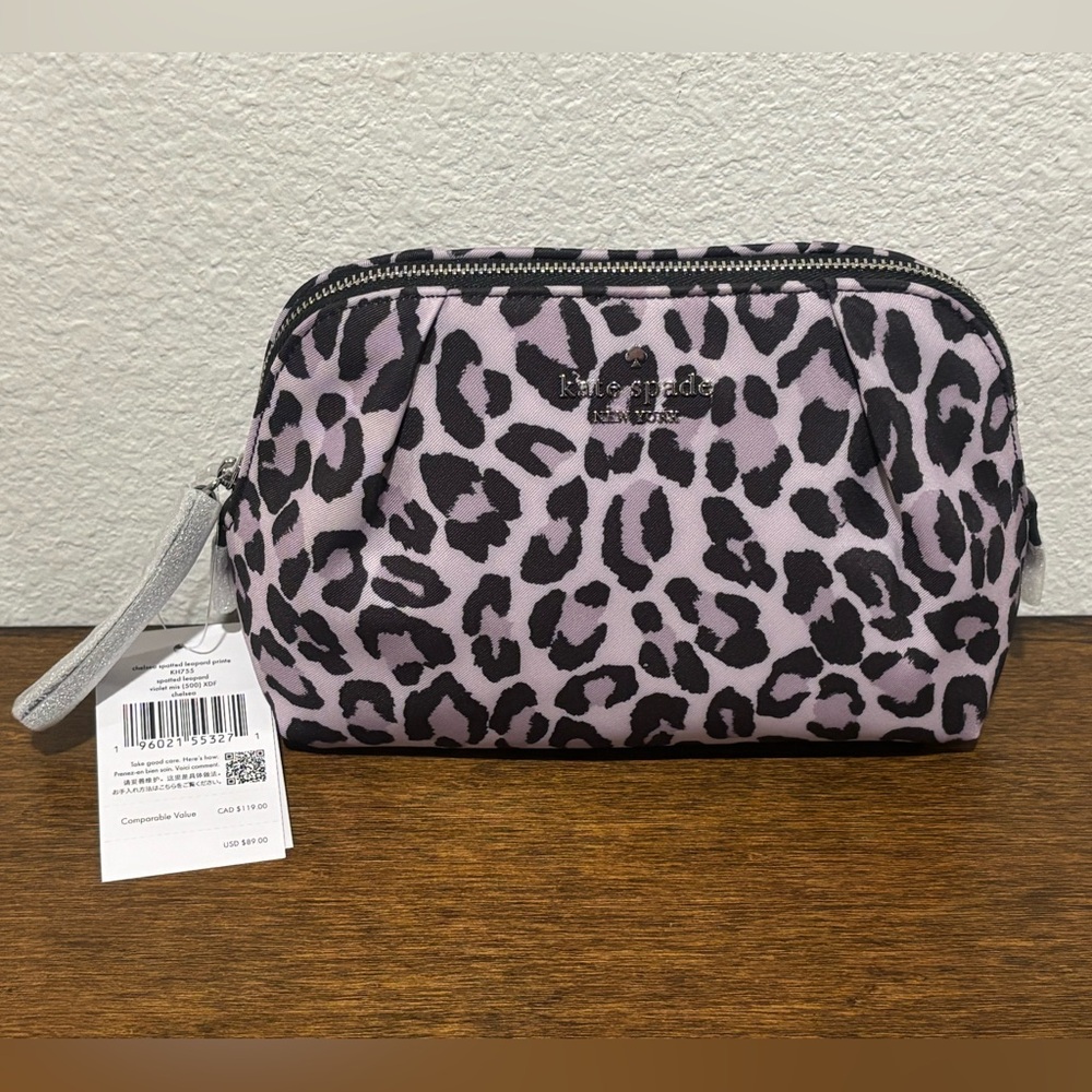 Kate Spade Lavender and Black Leopard Cosmetic Bag